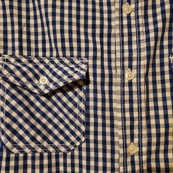 PD&C Mens Blue White Check Long Sleeved Button Up Shirt Size Large Cotton - Picture 3 of 13